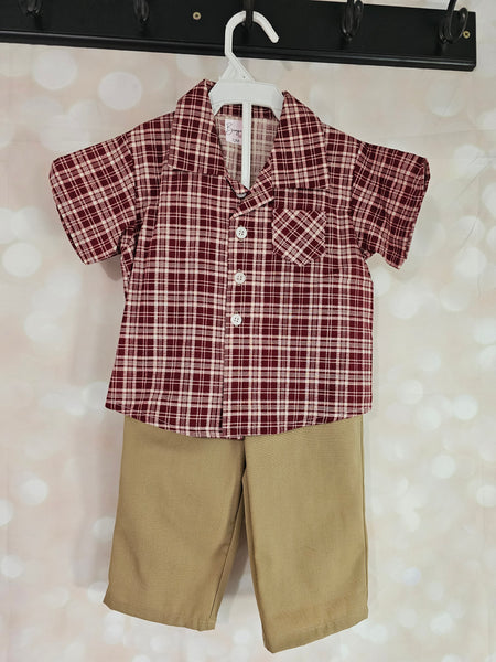 3pc Shirt, Pants and Hat- Red and Khaki