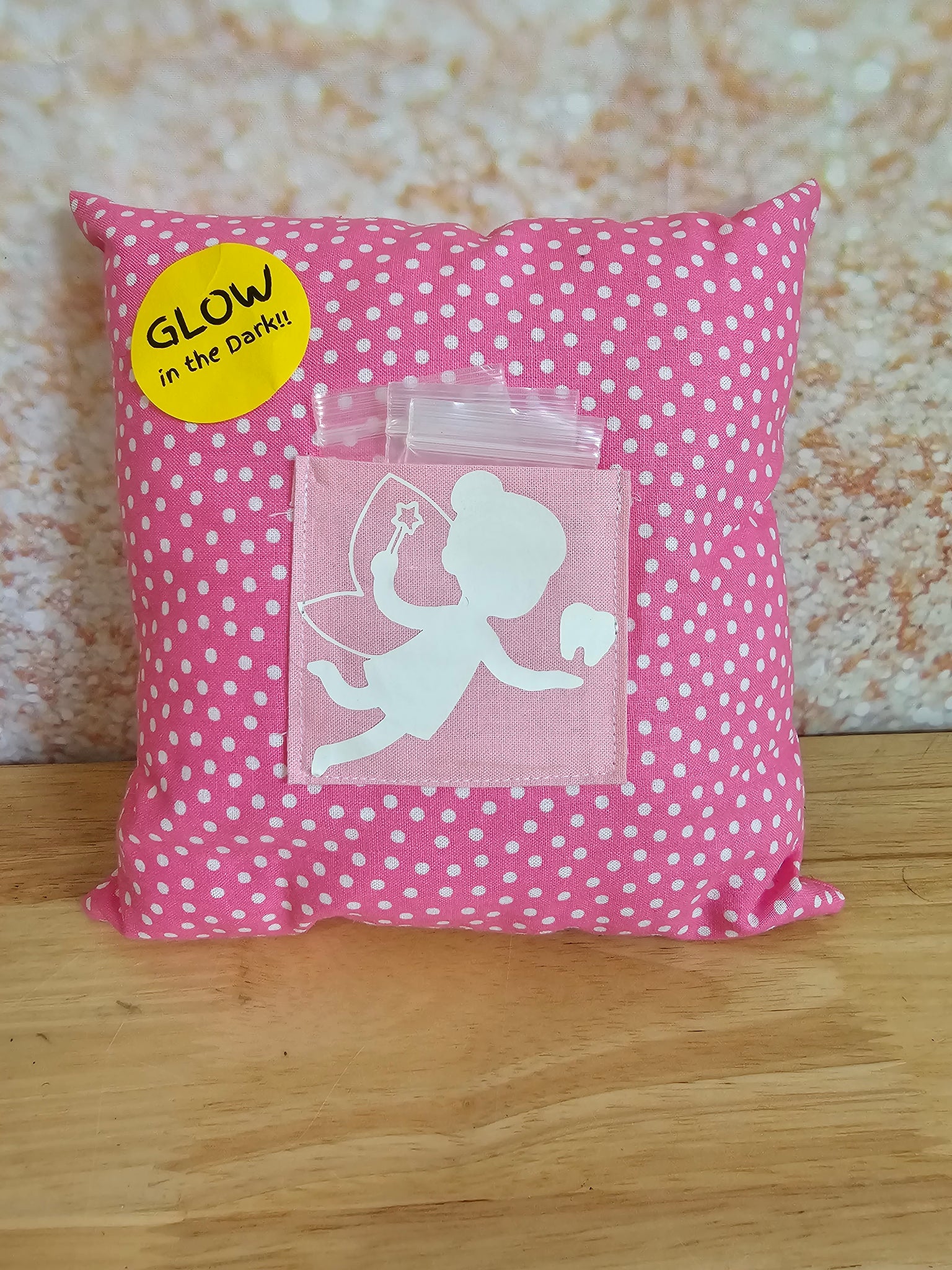 Pink Polka Dot Tooth Fairy Pillow - GLOW in the Dark