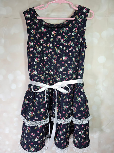 Navy Floral Drop Waist Dress