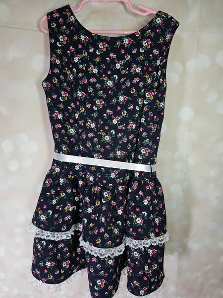 Navy Floral Drop Waist Dress