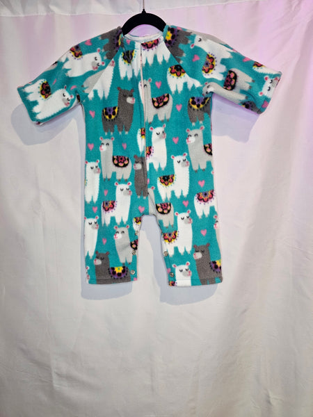Lulu Llama Handmade Fleece Baby Romper Set – Snap Front One Piece with Matching Beanie (3–6M)