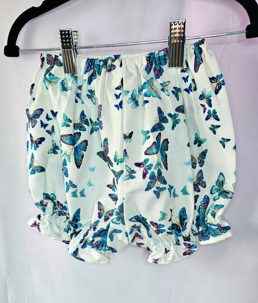 Blue Butterfly Garden Dress + Bloomers | Flyaway Back | 12 Months