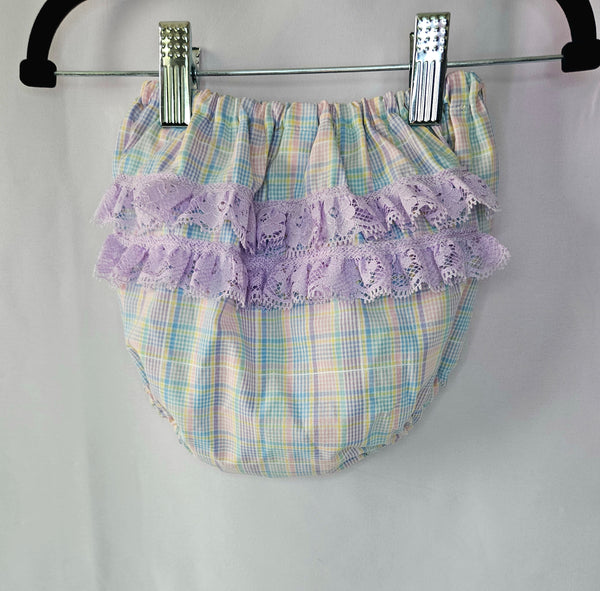 Pastel Picnic Plaid Dress + Ruffle Bloomers | Flyaway Back | 12 Months