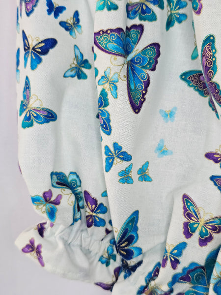 Blue Butterfly Garden Dress + Bloomers | Flyaway Back | 12 Months