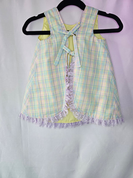 Pastel Picnic Plaid Dress + Ruffle Bloomers | Flyaway Back | 12 Months