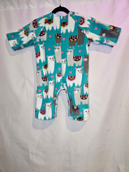 Lulu Llama Handmade Fleece Baby Romper Set – Snap Front One Piece with Matching Beanie (3–6M)