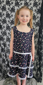 Navy Floral Drop Waist Dress