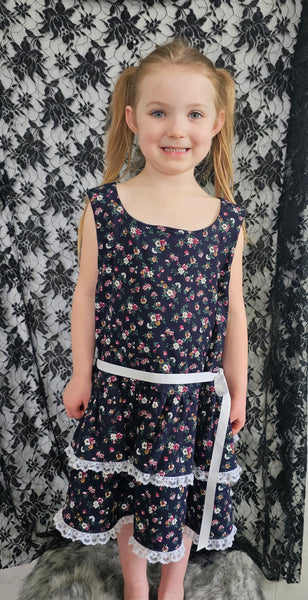 Navy Floral Drop Waist Dress