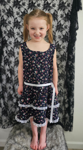 Navy Floral Drop Waist Dress
