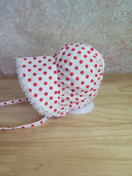 Red Polka Dot and Lace Bonnet 6-12M