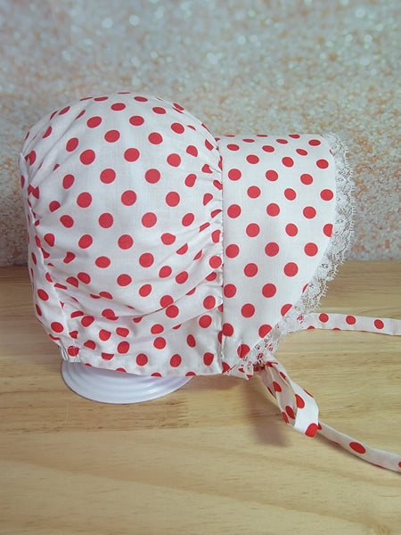 Red Polka Dot and Lace Bonnet 6-12M