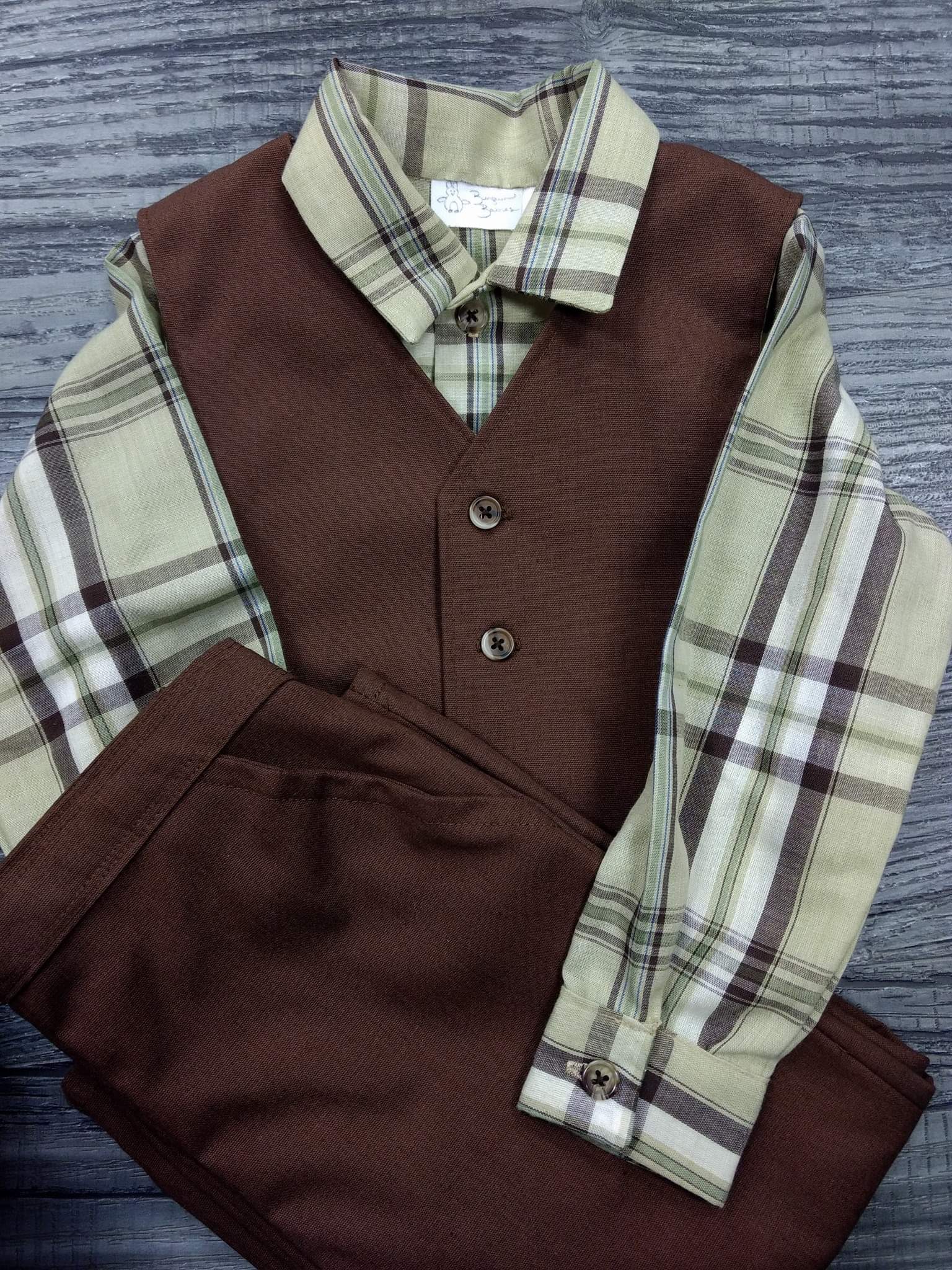 3pc Vintage Brown Shirt, Vest and Pants