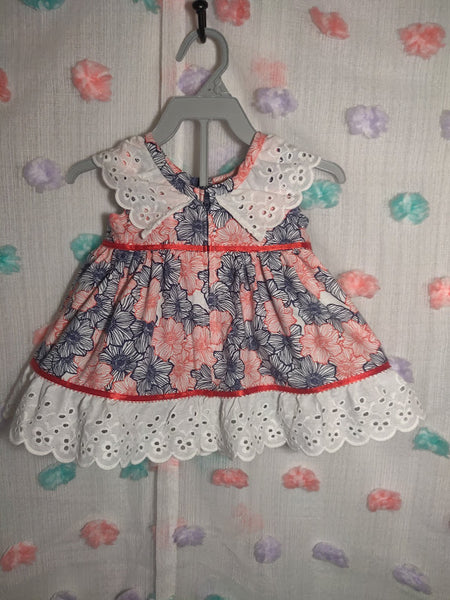 2pc Red and Blue Floral Dress