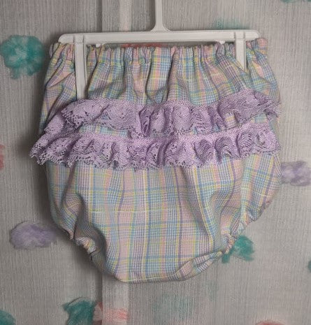 2pc Vintage Pale Plaid Fly-Away Dress and Bloomers