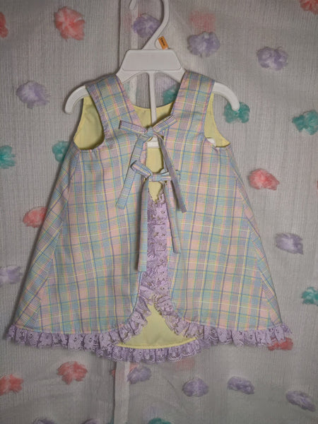 2pc Vintage Pale Plaid Fly-Away Dress and Bloomers