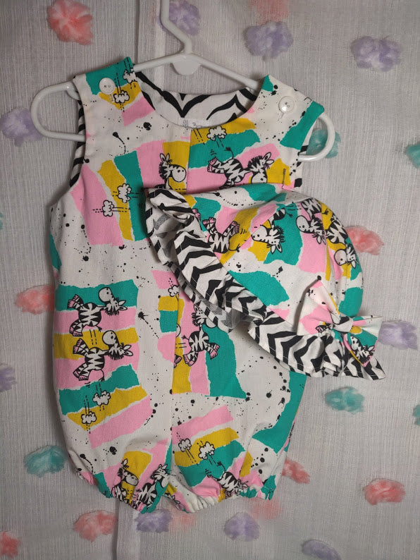 Vintage Zebra Romper and Sun Bonnet